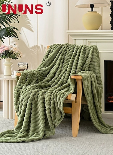 Throw Blanket,Fruit Green Fleece Throw Blanket 150*200cm for Couch Sofa Bed,Super Soft Cozy Plush Microfiber Flannel Blanket with Stripes Design for Adults,Woman,Girls(820g&iuml;&frac14;&permil;