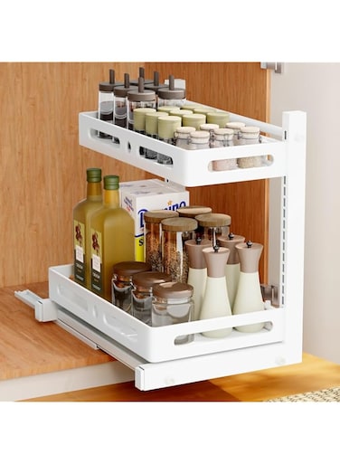 Hoisimdy Under Sink Organiser Drawer Organiser Kitchen Storage &amp; Organisation 2 Tier Pull-out Drawer Sliding Organiser