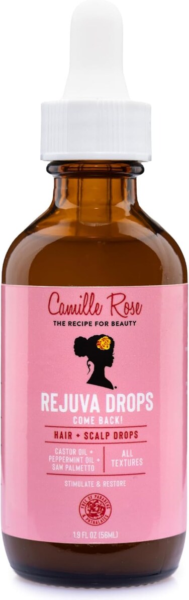 Camille Rose Rejuva Grow Back Drops, With Castor Oil, Peppermint Oil, And Saw Palmetto, For Hair Growth, 1.9 fl oz