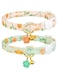 2 Pack Cotton Breakaway Cat Collar,Beige&amp;Green Flowers Pendant Kitten Collar Cute Cat Collar with Bell,Ideal for Girl Cats Boy Cats