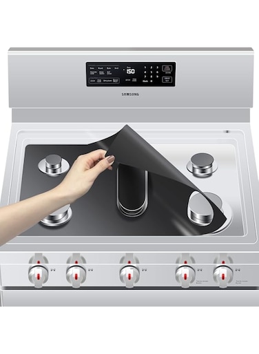 ELECDON Stove Burner Covers for Samsung Gas Range, Non-Stick Reusable Gas Stove Liners, Easy to Clean, Washable Stove Top Heat Resistant Pad, Double Thickness Stovetop Protector (0.4 mm Thick, Black)