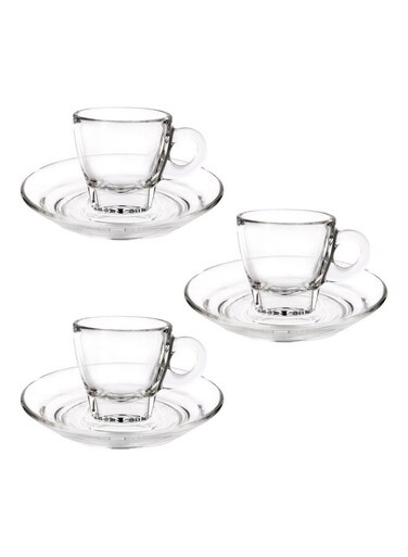 6 Piece Caffe Espresso Cup And Saucer, 70ml Capacity - Clear