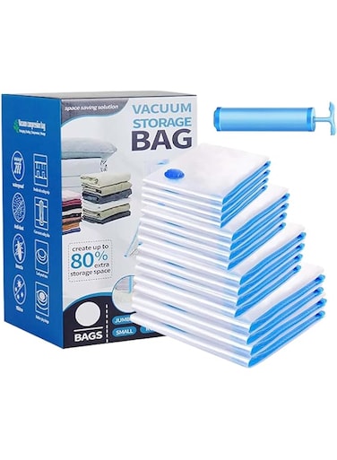 Vacuum Storage Bags, Reusable Space Saver Compression Bags with Hand Pump, 20 Pack（4 Jumbo/ 4 Large/ 4 Medium/ 4 Small/ 4 Roll) Sealer Bags for Travel Clothes Comforters Blankets Bedding Pillows