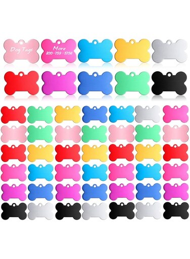 Roowest 100 Pcs Blank Dog Pet Tags for Engraving 38MM Aluminum Bone Shape Name Tag Colorful Double Sided Dog Cat Phone Number Tag Pendants