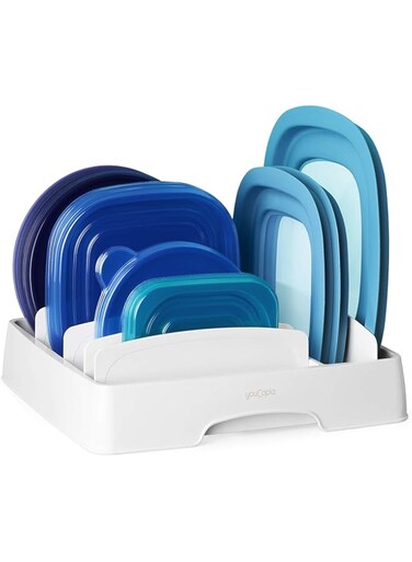 YouCopia StoraLid Adjustable Food Container Lid Organizer, Kitchen Cabinet Storage Rack for Lids, BPA-Free, Holds Round &amp; Square Lids, Space-Saving, Medium Size- 50083