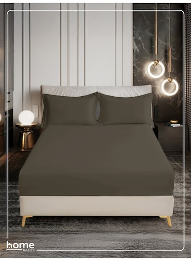 Bedding Fitted Sheet - Fits 180x200 Cm For King Bed - 3 Pcs (1 Fitted Sheet and 2 Pillowcases) - 35 Cm Deep Pocket - Solid Bed Sheet
