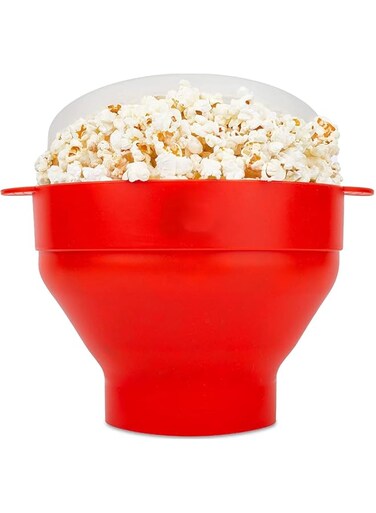 DDMA Silicone Microwave Popcorn Popper with Lid (Red)