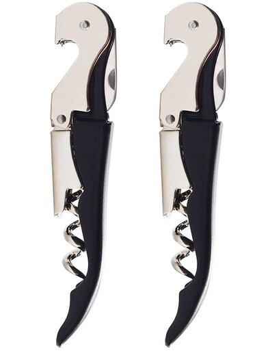 Waiter Corkscrew Heavy Duty Chrome Drink Opener with Foil Cutter Professional 2 Pack Key for Bartenders and Black Bottle Opener