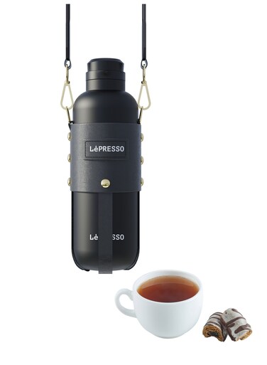 ThermaTrail Thermos Bottle with Crossbody Strap, 650mL Tea Brewing, Stainless Steel, Leak-Proof, Hot/Cold Temperature Range - Black