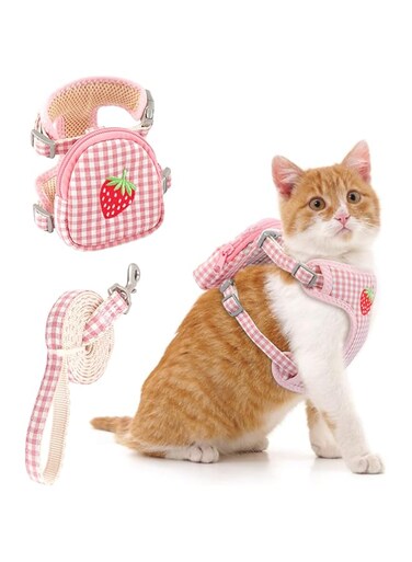 Oasisgalore Harness Backpack and Leash Set for Dog, Pet Carrier Bag with Cute Fruit Print Mesh for Travel Hiking