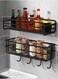 2-Piece Kitchen Metal Rack Seasoning Organizer Wall Mounted Storage Rack And Hooks Black