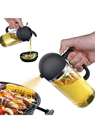 17oz Oil Sprayer for Cooking - 2 in 1 Olive Oil Sprayer and Oil Dispenser - 500ml Oil Spray Bottle with Pourer for Cooking, Kitchen, Salad, Barbecue (Black)