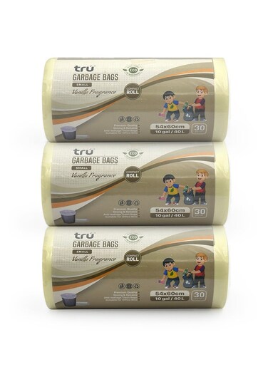 Vanilla Scented Garbage Bags Compact Roll 54x60cm 10 Gallon (30pc x 3 Rolls) 90 bags