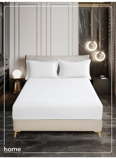 Bedding Fitted Sheet - Fits 120x200 Cm For Twin Bed 2 Pcs (1 Fitted Sheet and 1 Pillowcase) - 30 Cm Deep Pocket - Solid Bed Sheet
