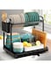 CENXI Dish Drying Rack, Stainless Steel Large Dish Rack for Kitchen Counter, 2-Tier Kitchen Organizers and Storage Rack with Drainboard Set, Multifunctional with Cutlery Holder, Black