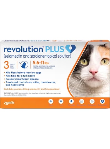 ريفوليوشن بلس (سيلامكتين وسارولانر محلول موضعي) للقطط، 5.6-11 رطل (برتقالي)