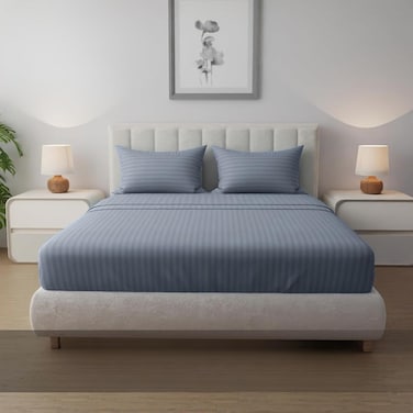 MUSA Striped 3 Piece Fitted Sheet Set Queen Size - Light Grey
