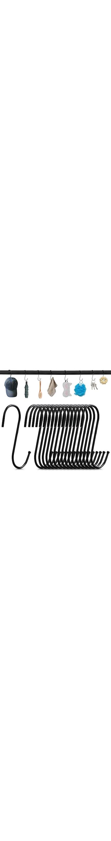 Rethan S Hooks, 20 Pcs S Hooks for Hanging Plants, 3.4inch Steel S Hanging Hooks for Hanging Kitchen Utensils, Plants, Bags, Clothes, Towels (Black)