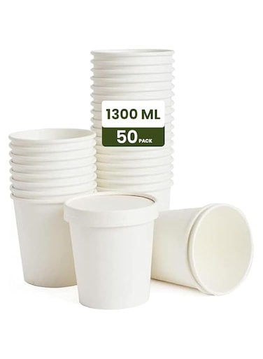 Ecoway Paper Disposable Cups 32 Oz - Pack Of 50 Ice Cream Cup Without Lid Eco-Friendly Desert Bowls Hot Or Cold Food Cups, Tea Cup, Coffee Cup Biodegradable Party Supplies, Yogurt Take Outs, White