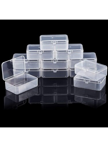 DELFINO 12 Pack Clear Plastic Beads Storage Containers Box with Hinged Lid for Beads and More, Mini Plastic Storage Containers with Lids for Small Items and Other Craft Projects Rectangular