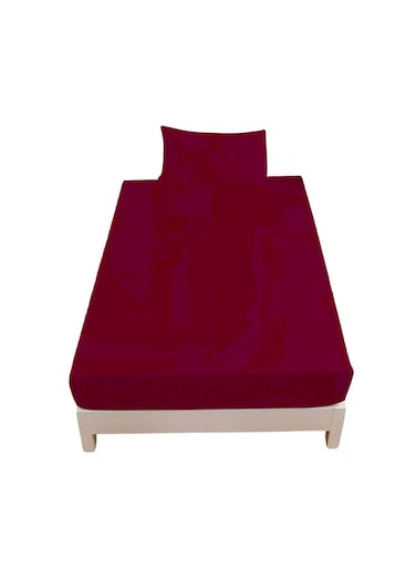 Smart Single Fitted Bed Sheet Plain Cotton Bed Sheet with Pillow Cover (190X90cm) Maroon