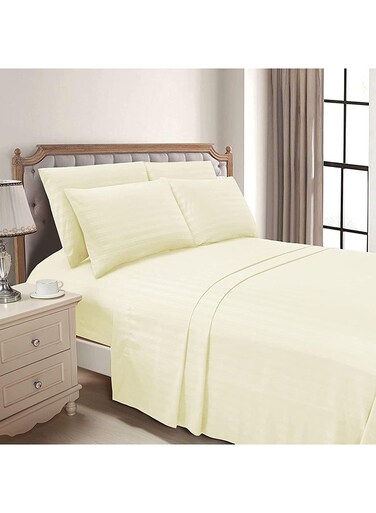 COLLECTION Stripe CREAM Super King Fitted Sheet 200x200 cm with 2 Pillow Cases