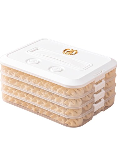 4-Layer Food Storage Container, Stackable Snack Container with Lid, Dumpling Box, Gyoza Container, Cookie Storage Containers, Good Sealing, Time Recoder, White
