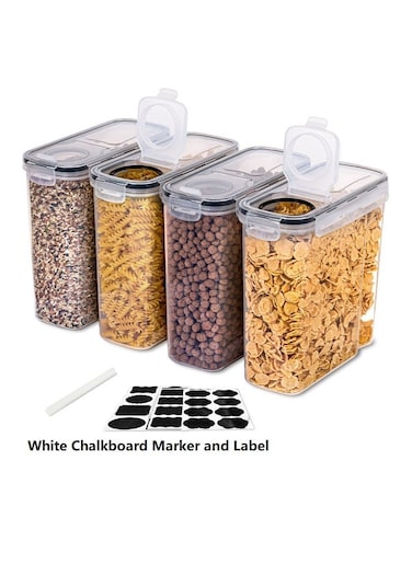 4-Pieces BPA-Free Plastic Storage Containers Set (2.5L/85.4oz) with Airtight Locking Lids &ndash; Stackable Dry Food Organizer for Cereal, Coffee, Rice, Flour, Sugar and Snacks