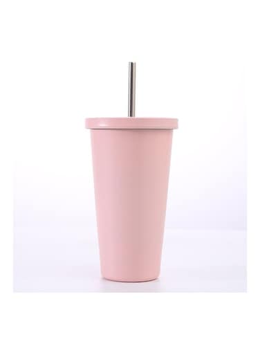 Art Stainless Steel Insulated Coffee Tumbler Cup with Lid and Straw Pink 17.5x6.5x10cm