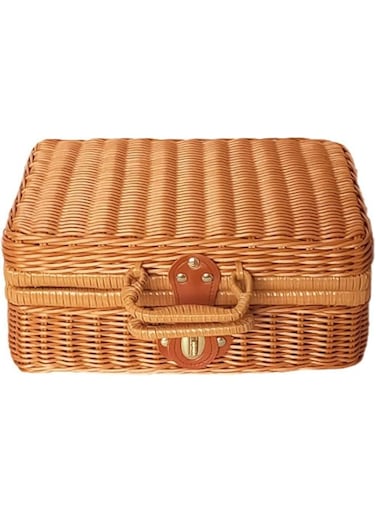 Imitation Rattan Picnic Basket, Country Style Picnic Storage Basket, Outdoor Picnic Basket for Picnics, Parties BBQ Picnic Ware