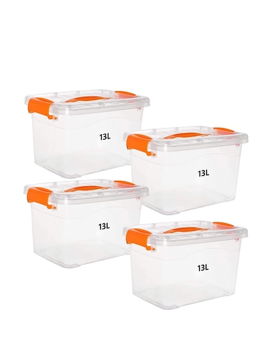 4pcs Plastic Storage Boxes 13L Clear Stackable Containers With Lockable Lids Transparent Box for Storing Toys, Shoes, Kitchen Items, Snacks, Tools, Medicine