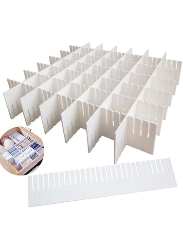 OJYUDD 12PCS DIY Plastic Grid Drawer Dividers,White Adjustable Sock Underwear Dresser Drawer Organizers Divider for Stationary Storage
