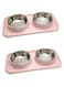 BNOSDM 2 Pcs Double Dog Food Bowls, Stainless Steel Small Dog Food and Water Bowls with Non-Spill Plastic Mat, Pet Cat Feeder Dish Set for Puppy Cats Kitten, Pink