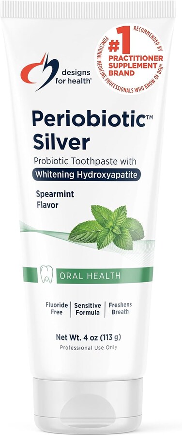 Designs For Health Periobiotic Silver Hydroxyapatite Toothpaste - Fluoride Free Toothpaste With Oral Probiotics With Whitening Hydroxyapatite - Supports Gum Health &amp; Remineralization (4Oz Mint)