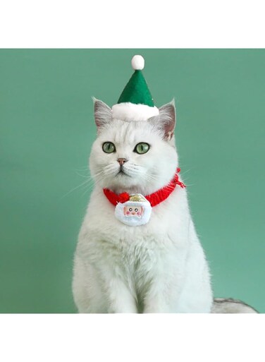 YWhalep 2 Pack Cat Collar Christmas Cat Santa Hats with Scarf and Collar Set, Christmas Hat Xmas Cat Outfit for Cats Small Dogs Puppy Christmas Accessories
