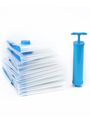 10-Piece Reusable Sealer Vacuum Storage Bag With Suction Pump，3 Different Sizes Vacuum Seal Bag