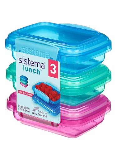 Sistema Lunch Food Storage Containers With Contrasting Clips, Green/Pink/Blue, 200 ml, Pack Of 3 6.7oz, 41524