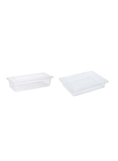 2 Piece Plastic Refrigerator Organizer Containers with Removable Drain Plate and Lid for Vegetable Fruits Meat and More