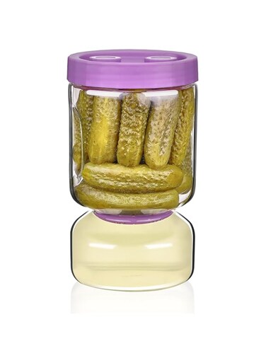 ZENS Pickle Jar with Strainer Flip, 51oz Pickle Container Pickle Juice Separator Purple Hourglass Jar for Olive Keeper, Leakproof Pickle Holder Jars for Pickling Dill Sliced Storage, Gifts for Mom
