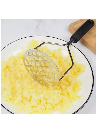 Masher Stainless Steel Food Masher Smasher Tool Sturdy Round Plate for Mashing Vegetable Fruits Baby Food Beans Fruit Avocado with Easy to Grip Non-Slip Handle