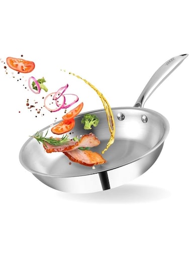 Platinum Triply Stainless Steel Frying Pan - 700 ml, 16 cm   2.5 mm thick Tri ply Cookware   Heavy-Bottom Frypan for Healthy, Low-Oil Cooking   Induction and Gas Compatible   Scratch Resistant