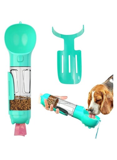 Rayyan Dog Water Bottle 4 in 1 Portable Pet Water Bowl Dispenser,Pet Travel Water Cup with Food Container,Dog Walking Cup,Poop Collection Shovel,Garbage Bag for Dogs Cats Walking and Travel,10oz/300ml