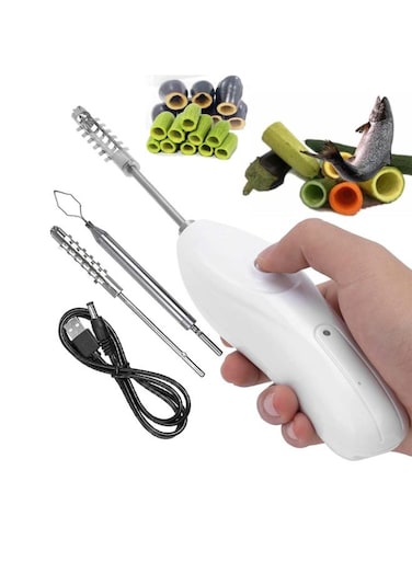 Vegetable Corer, Cordless Zucchini Corer with 2 Cutter Heads, Stainless Steel Fruit Vegetable Corer Remover, Handheld Fruit Fish Scale Scraper Seafood Descaler, Fruit Digging Corer