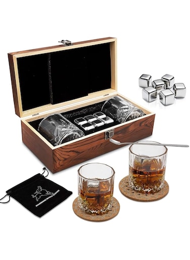 AYAOQIANG Whiskey Gift Sets for Men,Whisky Glass Set of 2,Stainless Steel Whisky Reusable Ice Stone Cubes,Gift for Christmas,Thanksgiving,Father&lsquo;s Day