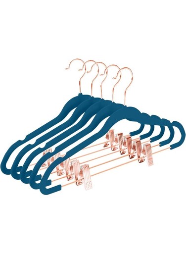 Premium Velvet Pants Hangers with Clips (Pack of 20) Slim Skirt Hangers- Non Slip Felt Outfit Dress Hangers Teal - Copper/Rose Gold Hooks,Space Saving Shirt Clothes Hangers