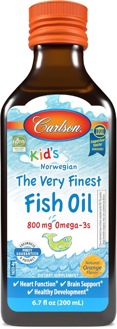 Carlson The Very Finest Fish Oil With 800Mg Omega-3S For Kids 200ml, Supports Joint Health Vision, Wellness, Natural Orange Flavor