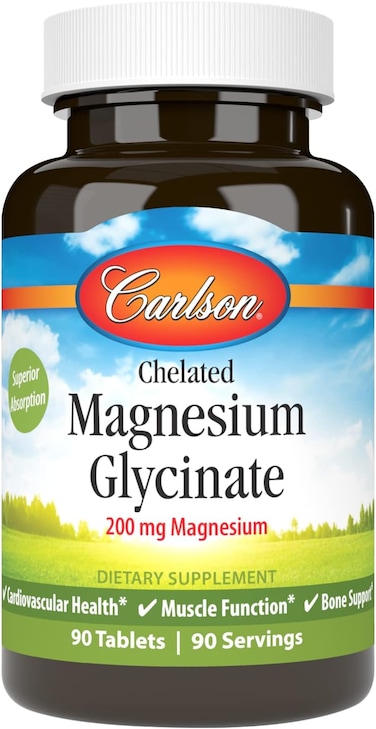Carlson Magnesium Glycinate, 200 Mg Magnesium, 90 Tablets, Superior Absorption