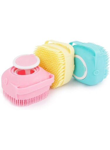 Dog Bath Brush, Pet Clean Grooming Brush Shampoo Dispenser, Soft Silicone Brush Rubber Bristle for Dogs and Cats Shower Grooming