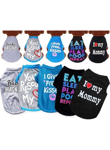 TOMVAES 5 Pieces Dog Shirts Pet Printed Clothes with Funny Letters Summer Pet T Shirts Cool Puppy Shirts Breathable Dog Outfit Soft Dog Sweatshirt for Pet Dogs Cats (Medium)