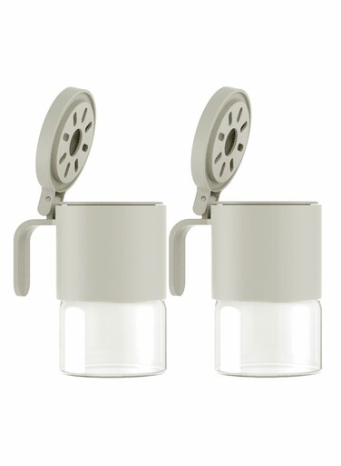 Glass Spice Jars with Spoons, Set of 2, 10oz Seasoning Containers for Salt, Sugar, Peppers, and Chili in Kitchen